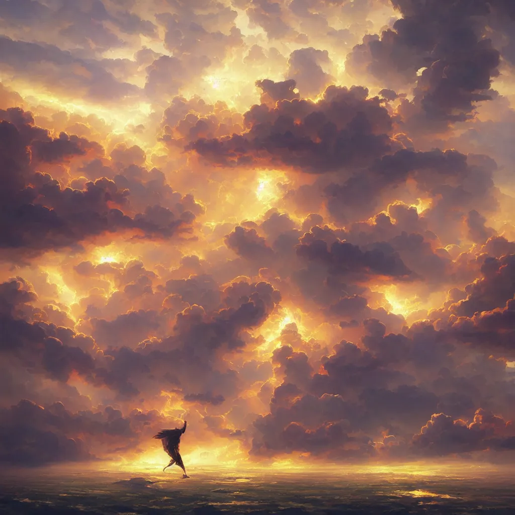 Image similar to a sending down [ of the revelation ] from him who created the earth and the lofty heavens, overdetailed art, by greg rutkowski, by rhads, tornado of flowers, sharp focus