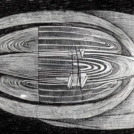 Image similar to davinci drawing of warp drive ship diagram, highly detailed