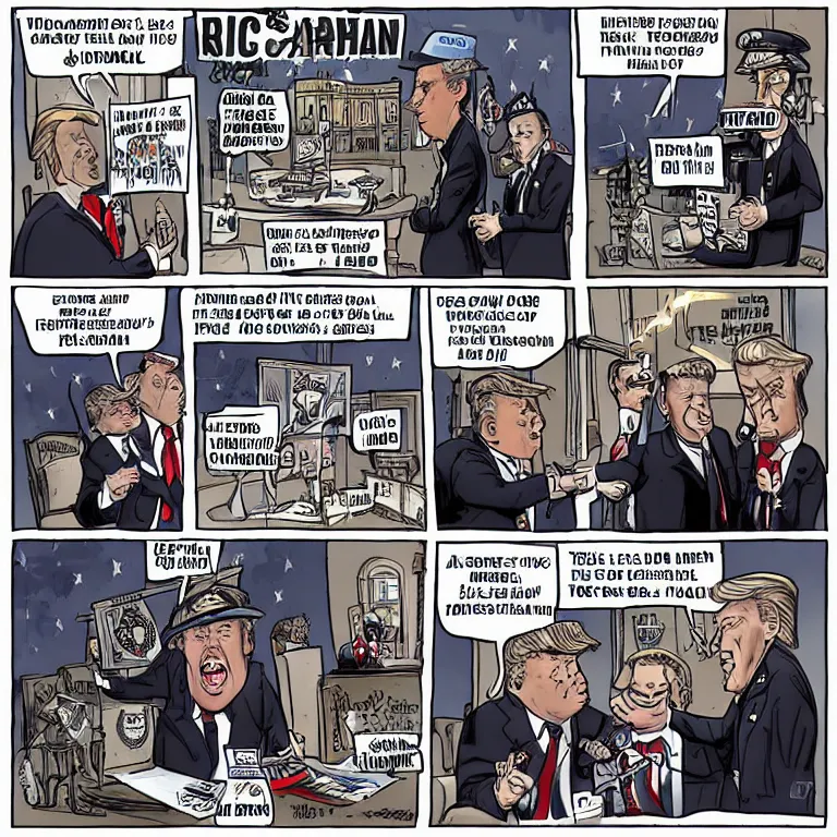 Prompt: Ben garrison political cartoon about the FBI raiding Donald Trump's mar-a-lago resort