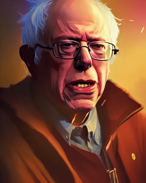 Image similar to bernie sanders as a league of legends champion, medium shot close up, details, sharp focus, illustration, by jordan grimmer and greg rutkowski, trending artstation, digital art