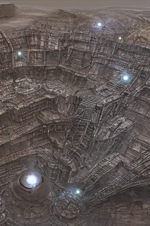 Image similar to huge underground alien city, cityscape, Mars