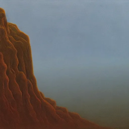 Prompt: a dark rocky landscape painted by zdzisław beksinski, 4 k