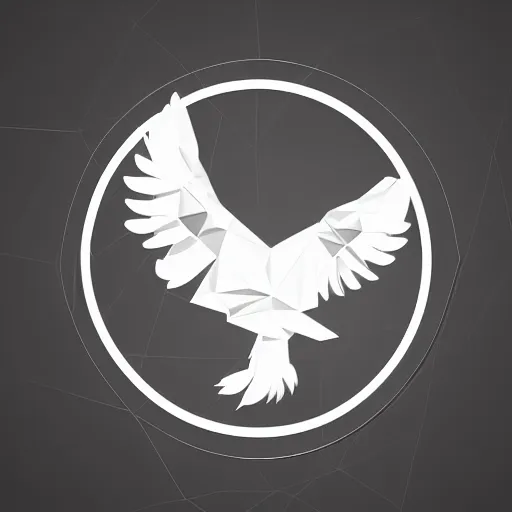 Image similar to 2 dimensional, vector, low poly, white eagle icon, black background, cgsociety, artstation