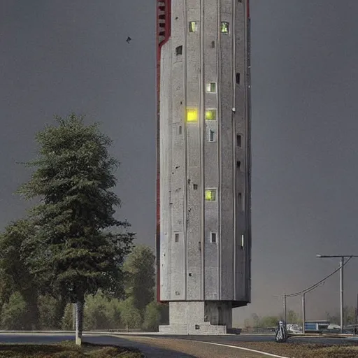 Image similar to sci - fi concrete brutalism symbolism building, simon stalenhag, photoreal, highly detailed