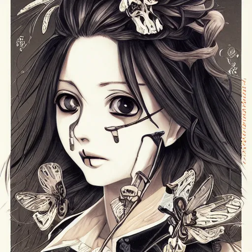 Image similar to anime manga skull portrait young woman skeleton, bugs bunny, intricate, elegant, highly detailed, digital art, ffffound, art by JC Leyendecker and sachin teng