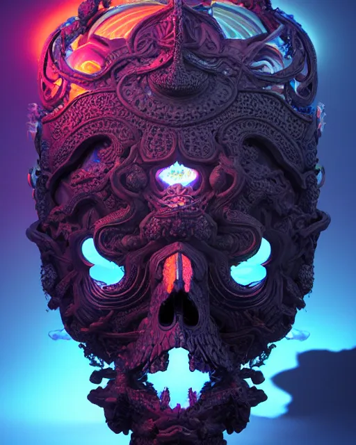 Prompt: 3 d ornate carved dark cosmic warrior with profile portrait, sigma 5 0 0 mm f / 5. beautiful intricate highly detailed quetzalcoatl skull. bioluminescent, plasma, lava, ice, water, wind, creature, thunderstorm! artwork by tooth wu and wlop and beeple and greg rutkowski, 8 k trending on artstation