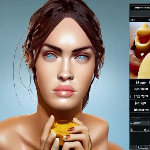 Image similar to mayonnaise in the shape of a human face, human face made out of mayonnaise, megan fox made out of mayonnaise!!!!!, professional food photography, unreal engine