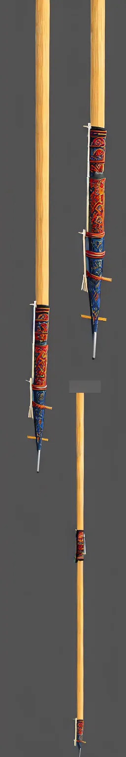 Image similar to single wooden long straight thin ninja fighting staff decorated with oriental ornaments, polished, weapon, highlight, vertical, centred, highly symmetric, sci - fi, fantasy, japan, dnd, close shot, bright uniform background, directional lighting, digital art, hyperrealism, award winning, 8 k, trending on art station