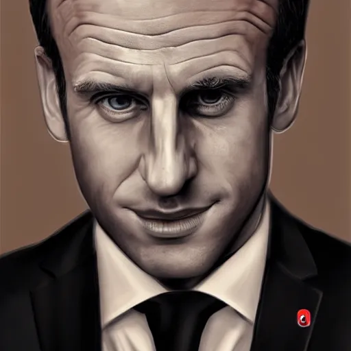 Image similar to photorealistic portrait of emmanuel macron as a sad pathetic alpha male, immature, fantasy, ugly, depth of field, bokeh, soft focus, detailed, soft glow, caravagio, high contreast, art by artgerm