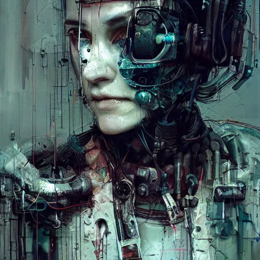 Image similar to female cybernetic dream hunter, cyberpunk, wires, skulls!! machines ( by emil melmoth zdzislaw belsinki craig mullins yoji shinkawa ) realistic render ominous detailed photo atmospheric by jeremy mann francis bacon and agnes cecile ink drips paint smears!! digital glitches glitchart!!