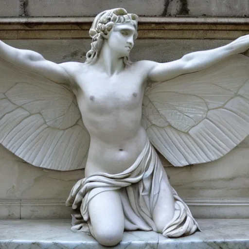 Prompt: i dreamt i was a butterfly, marble statue, greek
