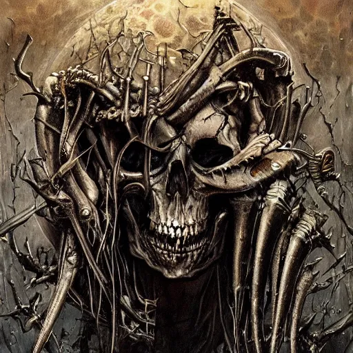 Image similar to Death metal cover art by Gottfried Bammes and Giger and Bill Ellis, trending on artstation