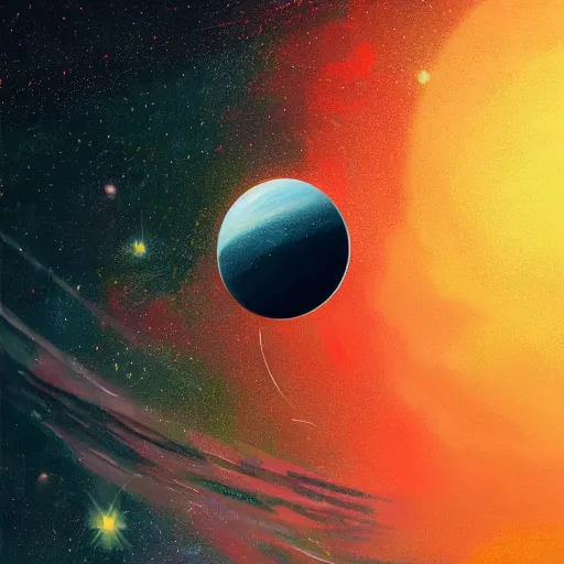Image similar to a detailed painting of a marble like planet floating in space in a sea of colorful sea of stars, by alena aenami, petros afshar and greg rutkowski trending on artstation, deviantart, planet, clouds, earth, exoplanet, stars