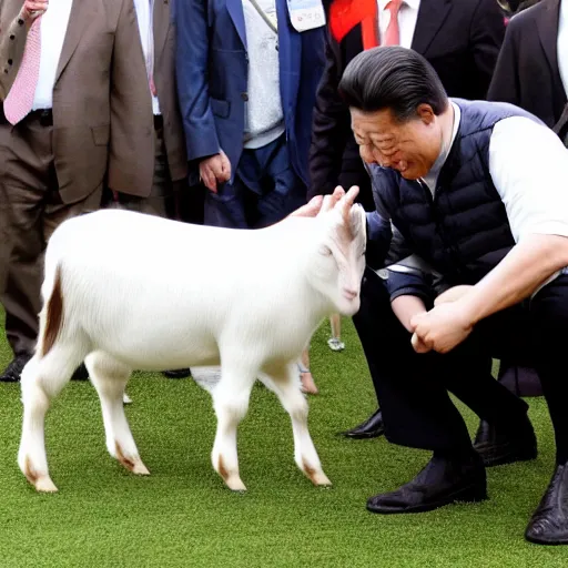 Prompt: chinese president loving pet goat man n - 9