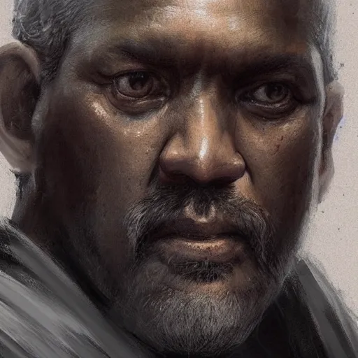 Prompt: portrait of a man by greg rutkowski, old jedi master, black, he looks like laurence fishbourne, star wars expanded universe, he is about 6 0 years old, wearing jedi robes, highly detailed portrait, digital painting, artstation, concept art, smooth, sharp foccus ilustration, artstation hq