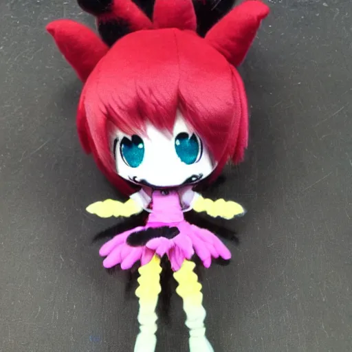 Image similar to cute fumo plush of a chibi spider girl, anime girl, kawaii monster girl