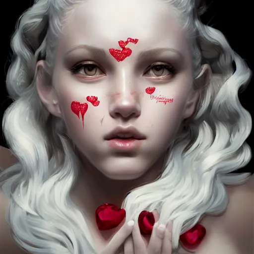 Prompt: A masterpiece portrait of a A albino Greece girl with large nose ring piercings and ruby in her forehead. Goddess of love. trending on artstation, digital art, by Stanley Artgerm Lau, WLOP, Rossdraws, James Jean, Andrei Riabovitchev, Marc Simonetti, Yoshitaka Amano
