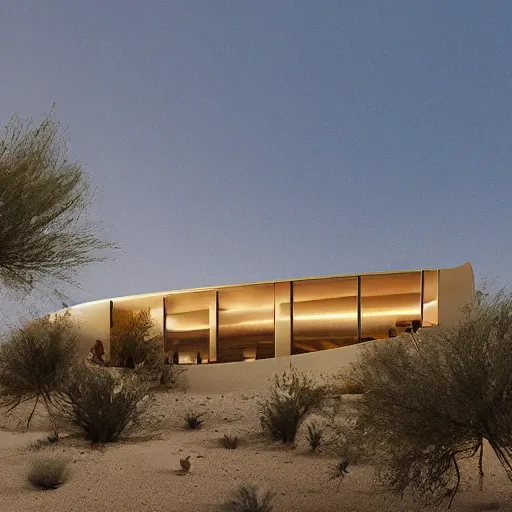 Image similar to biophilic conceptual hotel in the desert, high detaild, realistic, golden ratio