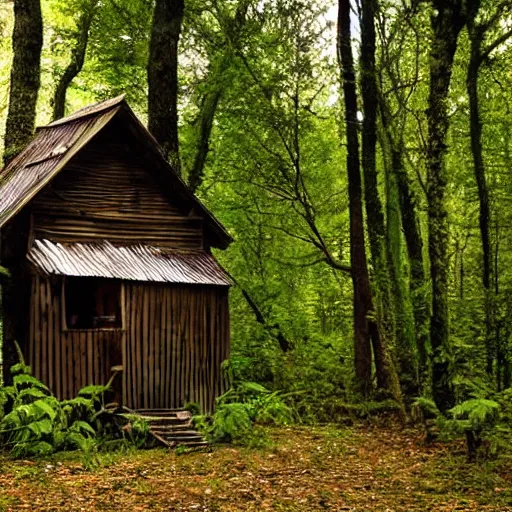 Image similar to shabby hut in a dark forest