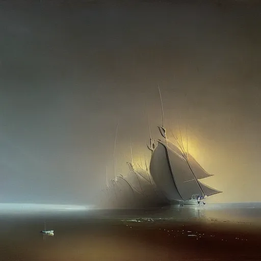 Image similar to minimalist futuristic zaha hadid spaceship painting by ivan aivazovsky