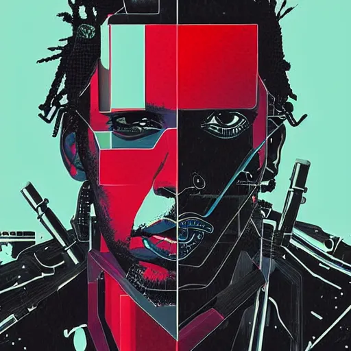 Image similar to portrait of kawhi leonard as half terminator with a robot eye in a scenic environment by conrad roset, watercolors, cybernetically enhanced, hyperdetailed, cyberpunk, cool, trending on artstation