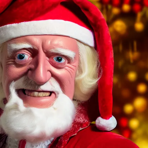 Image similar to jimmy savile in santa costume, detailed, super realistic, 8 k,