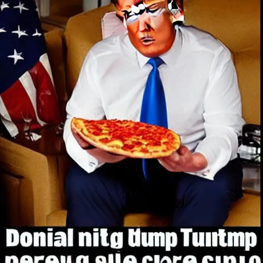 Image similar to Donald Trump sitting on the couch eating a pepperoni pizza