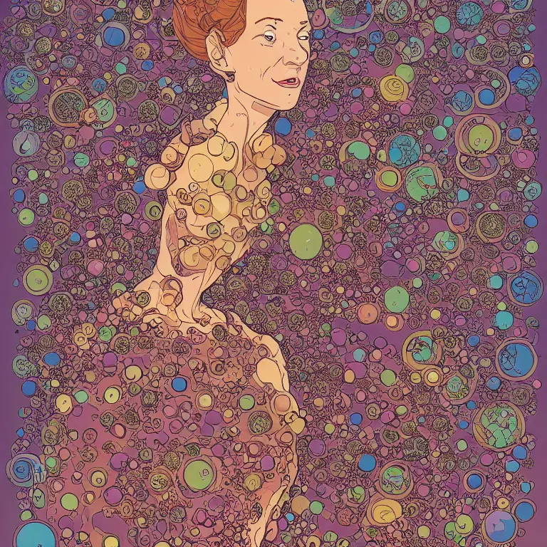 Image similar to portrait of a woman with swirling hair and fractal skin by geof darrow, retrofuturism, psychedelic art reimagined by industrial light and magic