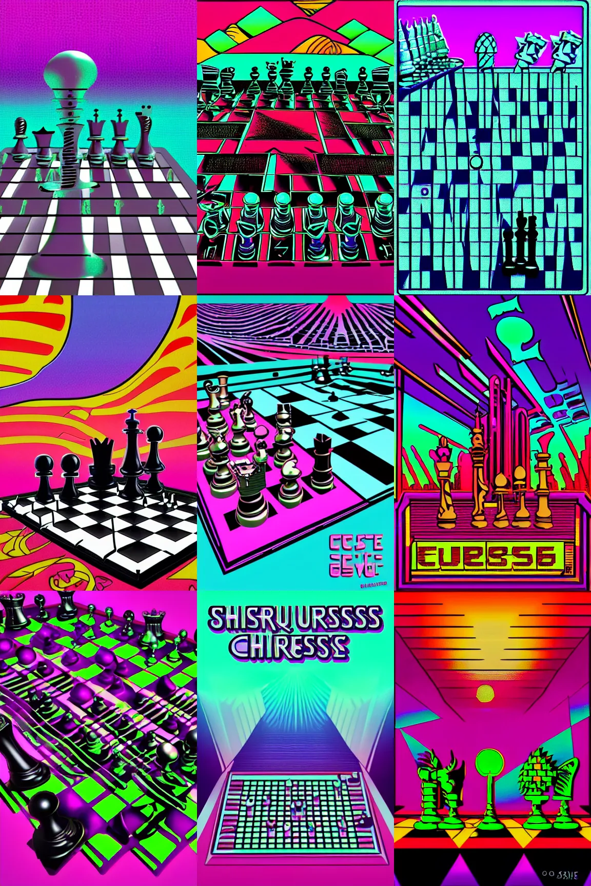Prompt: surreal chess, extreme detail, 80s style synthwave, lofi colors