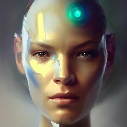 Image similar to cyborg, beautiful, concept art oil painting, portrait ethereal by jama jurabaev, greg rutkowski extremely detailed, brush hard, artstation, soft light