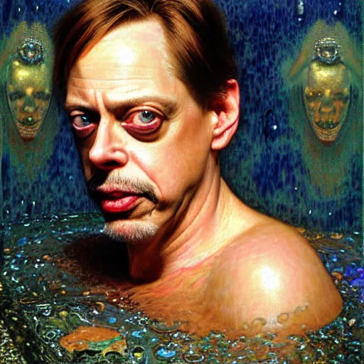 Image similar to portrait of steve buscemi in a bath tub. shadowrun furaffiniy cyberpunk fantasy highly detailed painting by gaston bussiere craig mullins jc leyendecker gustav klimt artgerm greg rutkowski john berkey, bergey, craig mullins, ruan jia, raymond swanland, jeremy mann, tom lovell, alex malveda