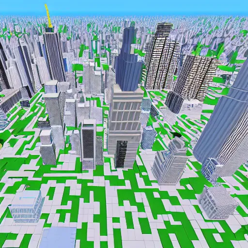 Prompt: new york city skyline built in minecraft, isometric view , voxel art