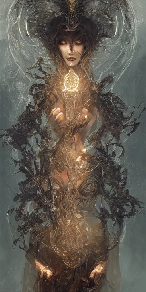 Image similar to ultra realistic illustration of cj miles as a cyber shamanic witch casting am elderit h spell, intricate, elegant, highly detailed, digital painting, artstation, concept art, smooth, sharp focus, illustration, art by artgerm and greg rutkowski and alphonse mucha