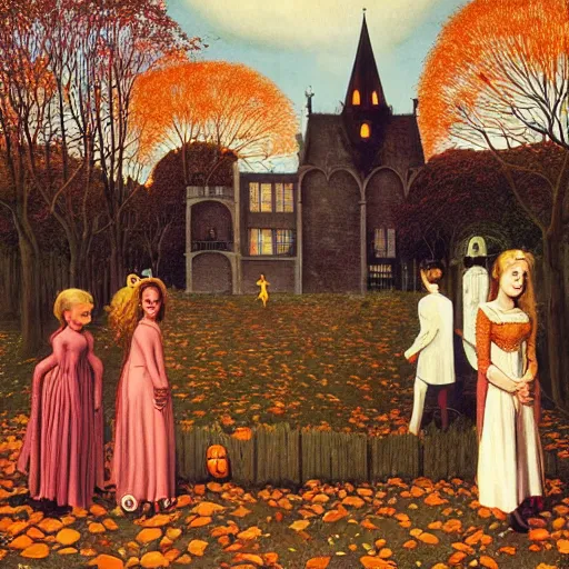 Image similar to vintage autumn halloween fantasy art by paul delvaux, james christensen, rob gonsalves and tim white