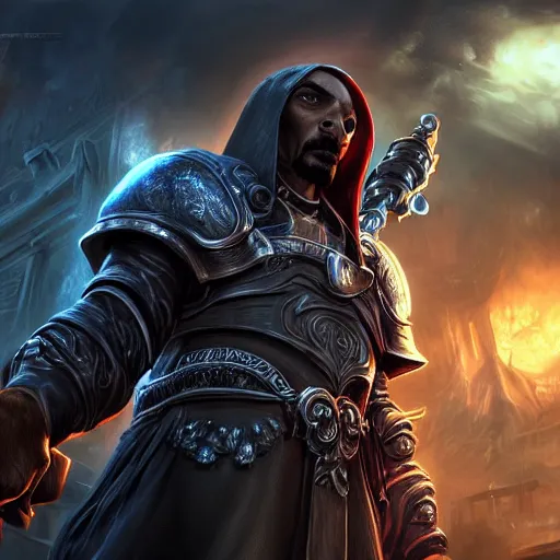 Image similar to portrait of snoop dogg as the grim reaper, league of legends amazing splashscreen artwork, gears of war, splash art, natural light, elegant, photorealistic facial features, intricate, fantasy, detailed face, atmospheric lighting, anamorphic lens flare, cinematic lighting, league of legends splash art, hd wallpaper, ultra high details by greg rutkowski