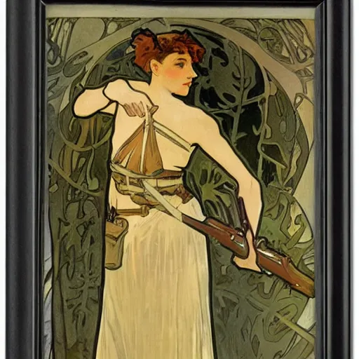 Image similar to ww 1 soldier, painted by alphonse mucha