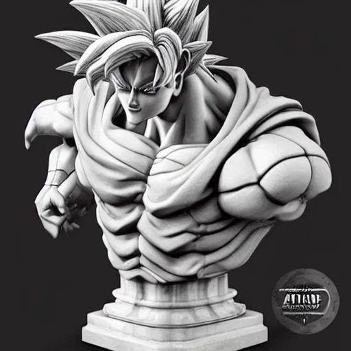 Image similar to amazing lifelike award winning marble bust of goku trending on art station artgerm Greg rutowski alpgonse mucha cinematic