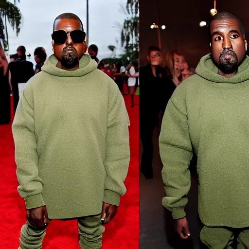 Image similar to kanye west dressed up as an avocado, red carpet photography