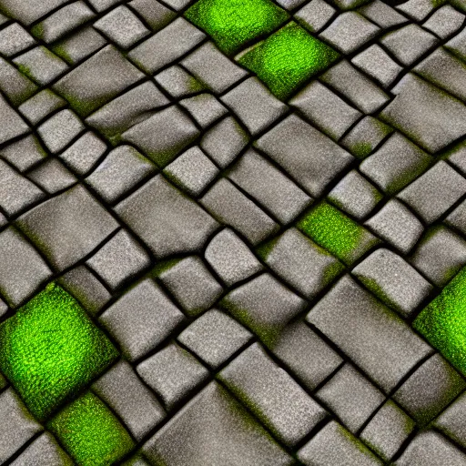 Prompt: pbr albedo texture of cobblestone pavement with moss between the cracks, substance designer, stylized, zbrush