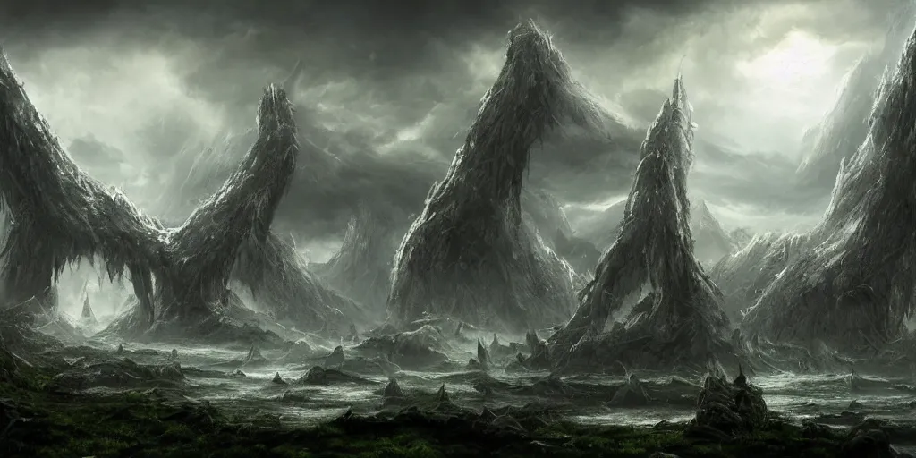 Prompt: dark fantasy world, hyper realistic, sci-fi, landscape, fantasy, nature