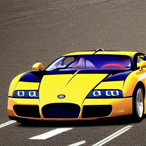 Image similar to Bugatti EB110, cartoonish, cartoon,