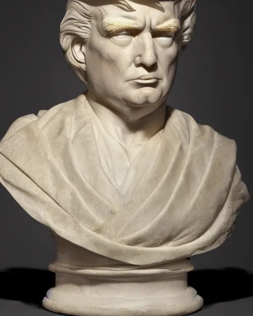 Image similar to a marble bust of Donald Trump in the style of ancient rome
