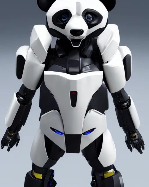 Image similar to futuristic panda mecha, azure details, panda armor, 8 k hd resolution, barbatos gundam, bandai box art, zoids, makoto kobayashi, frank gehry, raymond swanland, unreal engine 5, octane render, cgi,