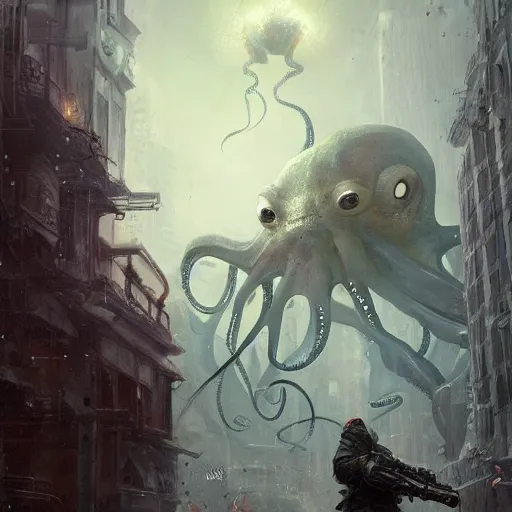 Prompt: ted cruz morphing into a slimy octopus monster and destroying a city, greg rutkowski, trending on artstation,