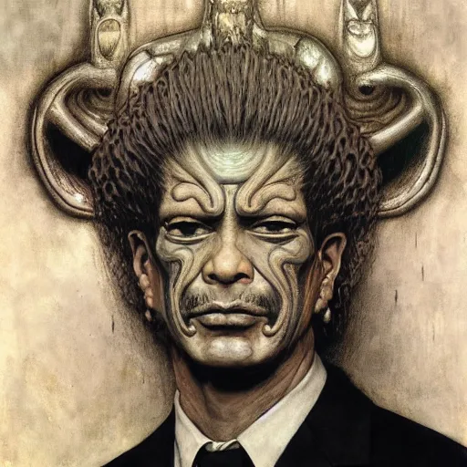 Prompt: hyper realistic traditional mayan art of a businessman in the style of austin osman spare, wayne barlowe, gustav moreau, goward, bussiere and roberto ferri, santiago caruso, bouguereau, klimt, saturno butto, sorayama and tom bagshaw. occult art - h 7 0 8