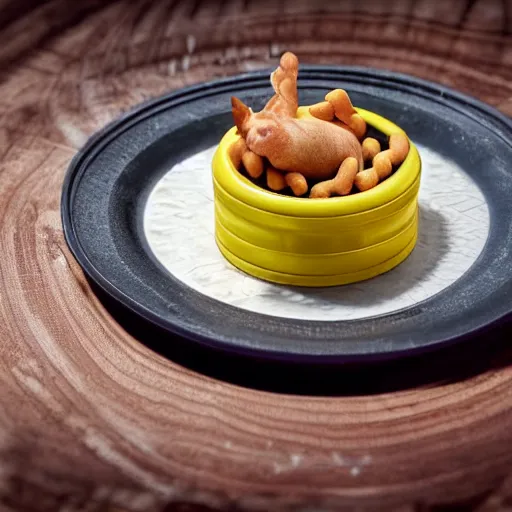 Prompt: canned dog food on a plate, gourmet michelin restaurant, food photography, DOF, smartphone photo, whatsapp