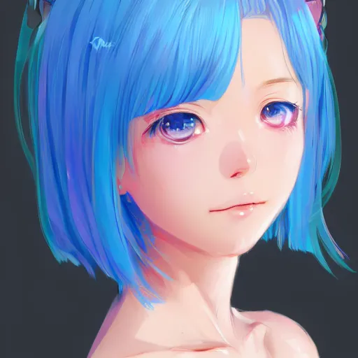 Image similar to anime portrait of a girl, bikini, short pink hair, azure blue eyes, full body, cute, detailed, by Stanley Artgerm Lau, WLOP, Rossdraws, James Jean, Andrei Riabovitchev, Marc Simonetti, and Sakimichan, trending on artstation