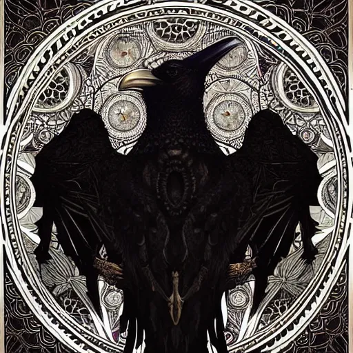 Image similar to simple mandala of ravens, emotionally evoking symbolic metaphors, fantasy, ornamental, detailed digital painting, artstation, concept art, painterly, sharp focus, illustration, art by John Collier and Krenz Cushart and Artem Demura and Rafael and Alphonse Mucha and Albert Aublet