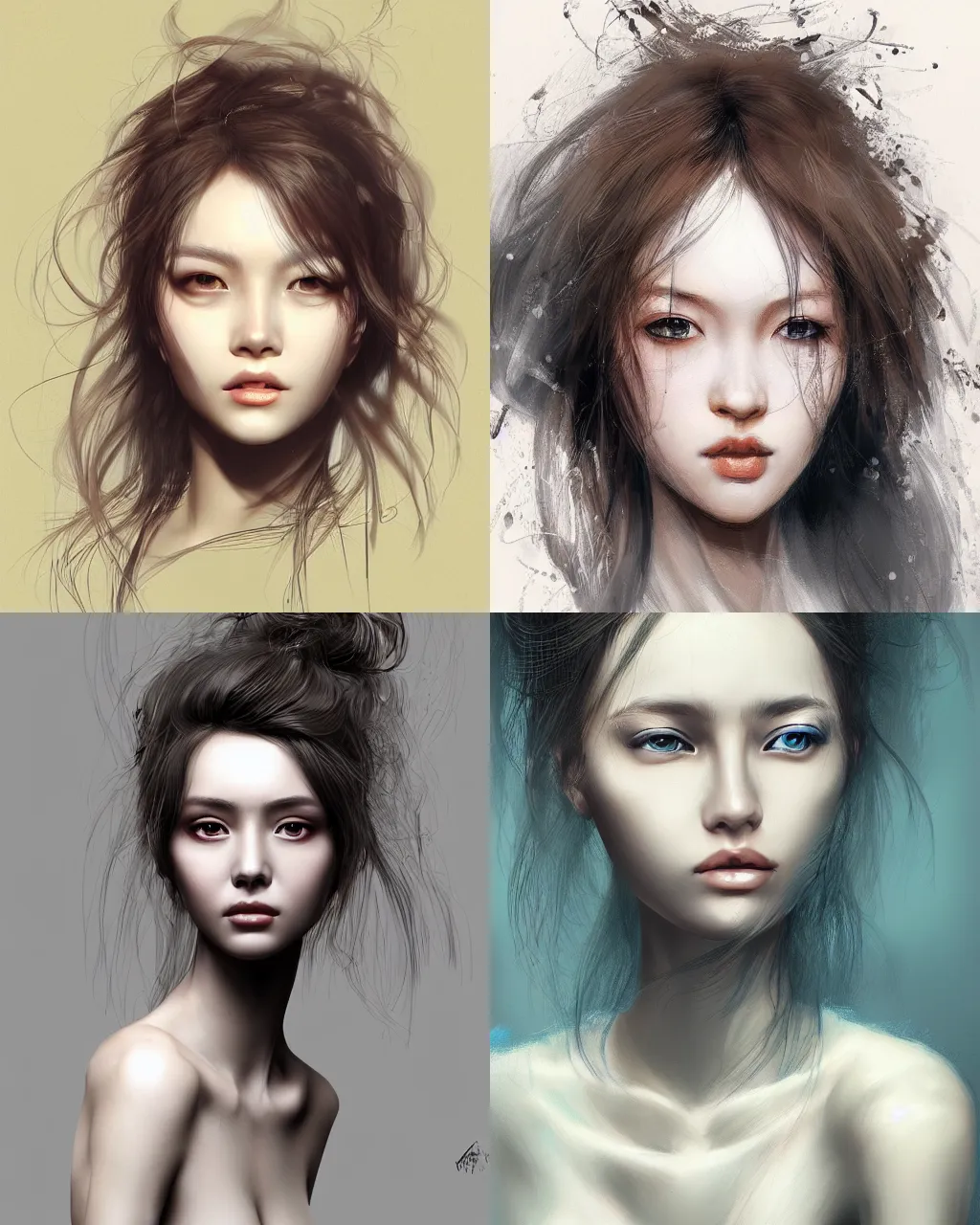 Prompt: portrait of a beautiful woman with messy hair by dao le trong, vivid, concept art, detailed, masterpiece