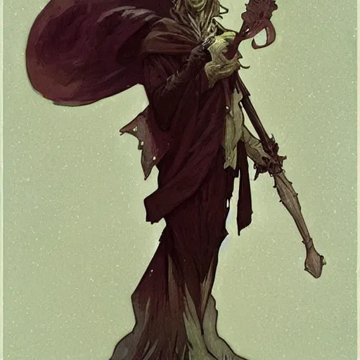 Prompt: grinning goblin with big bat ears wearing a cloak, concept art by alphonse mucha and greg rutkowski